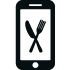 fork and knife on phone screen icon symbolizing ordering food online