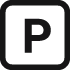 rounded square icon with large letter P representing parking or outdoor storage 