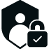 person icon in shield with padlock over it and checkmark in padlock