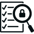 document with checkmarks and magnifying glass with padlock icon