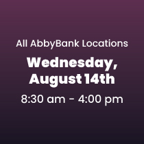 eggplant to dark purple gradient with the date and time of AbbyBank's shred day in 2024