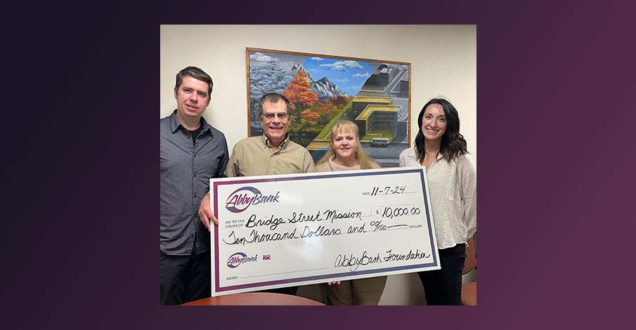 AbbyBank Foundation check presentation to Bridge Street Mission